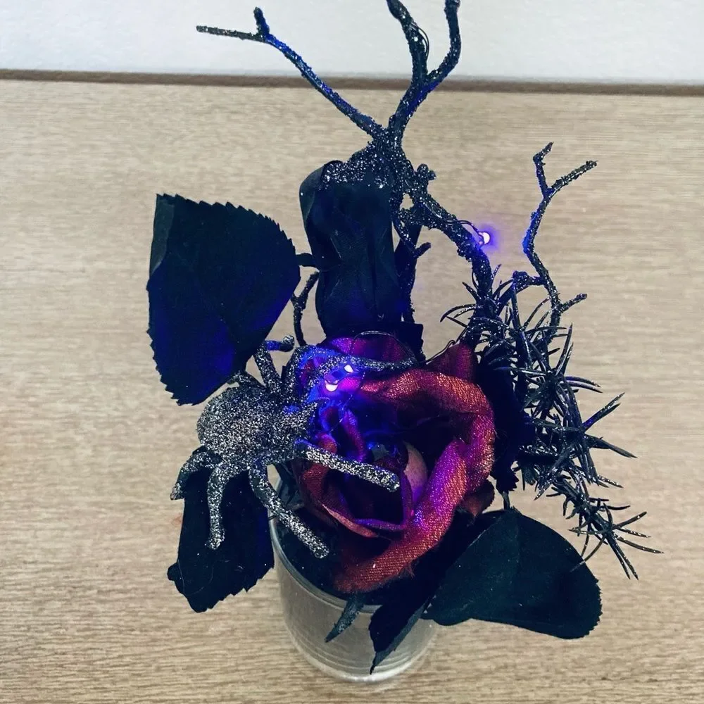 Halloween Goth Black Rose Lighted Faux Floral Decor Centerpiece